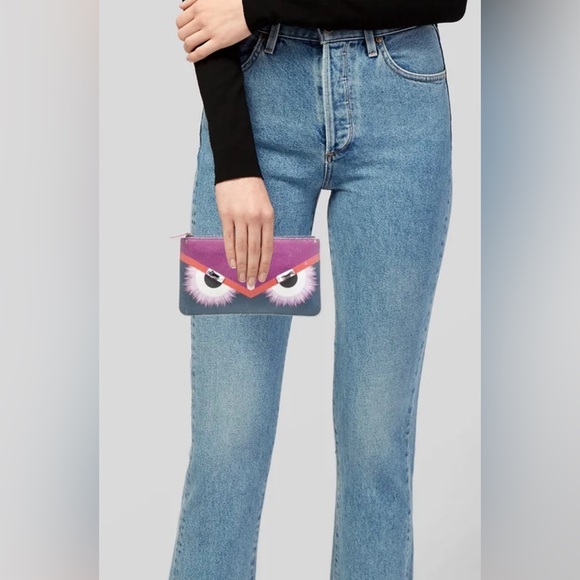 FENDI Vitello Elite Crystal Eye Monster Zip Pouch Cobalt Multicolor - Picture 12 of 12